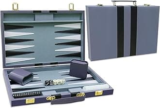 Backgammon Set - Classic Board Game with Premium Leather Case - Portable Travel Strategy Backgammon Game Set for Adults, Kids - Suitable as (11inch, Gray)