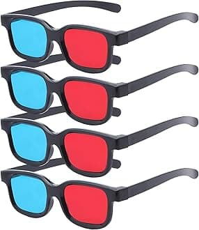 Cocar Red-Blue 3D Glasses, 4-Pack Anaglyph 3D Viewing Glasses for Movies, Games, and Pictures – Compatible with TV, PC, Projectors, Home Theater Use