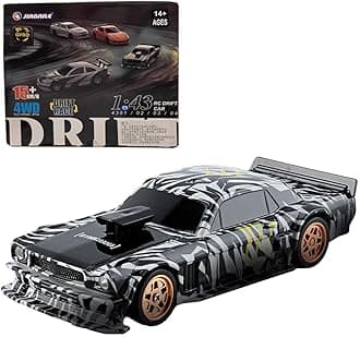 RC Sport Racing Drift Car, 1/43 Scale 2.4G 15KM/H Full Proportional RC Electric Mini Racing Drift Car Model with Lights Kit and Drift Tires (Black White Gyroscope RTR Version)