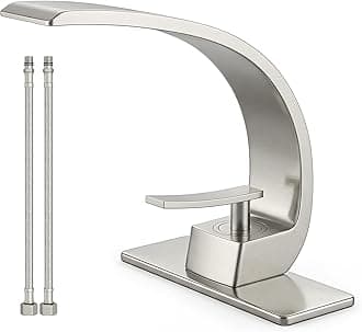 Bathroom Sink Faucet Modern Single Hole 1-Handle Faucet, Brushed Nickel Solid Brass Faucets, Mount Curved Lavatory Faucets Mixer Tap