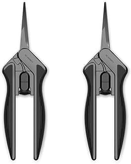 6.6” Stainless Steel Pruning Shear 2-Pack, Lightweight Ergonomic Design, Straight Precision Blades with Nonstick Titanium Coating for Gardening, Hydroponics, Grow Tents