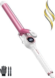 Curling Iron 1 Inch, Long Barrel Ceramic 1 Inch Curling Iron Wand with Digital Temp Control, Dual Voltage Professional Fer a Friser Fast Heat Up