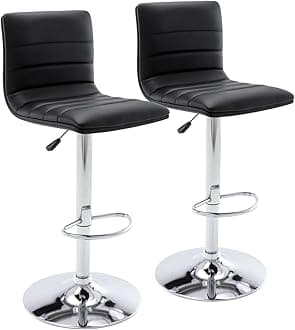 Vogue Furniture Direct PU Leather Bar Stools, Modern Square Adjustable Swivel Barstools with Back, Armless Airlift Counter Height Bar Chairs for Kitchen Dining Set of 2 (Black)