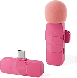 BOYA Wireless Lavalier Microphone for Android USB C Smartphone Tablet External Mini Lapel Type C Microphone for iPhone 15 Clip-On Mic for Video Recording Podcast YouTube Live Streaming(Pink)