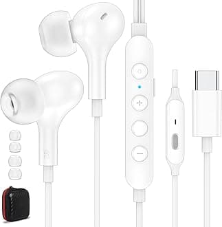 USB C Headphone, Voice Changer Earbuds Wired for Google Pixel 10 9 8, Karaoke Type-C Earphone with Mic Case Deep Bass Noise Isolate for iPhone 17 Air 16 15 Pro Max Plus/Galaxy S26 S25 Ultra S24, White