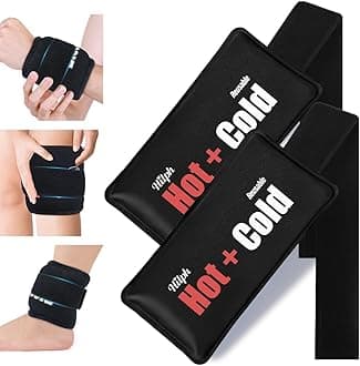 Hilph Large Ice Pack with Strap for Injury Reusable, 2 Packs Hot & Cold Compress Gel Pack for Muscle, Joint Pain & Swelling | Fits Knees, Ankles, Elbows & Wrists - Black