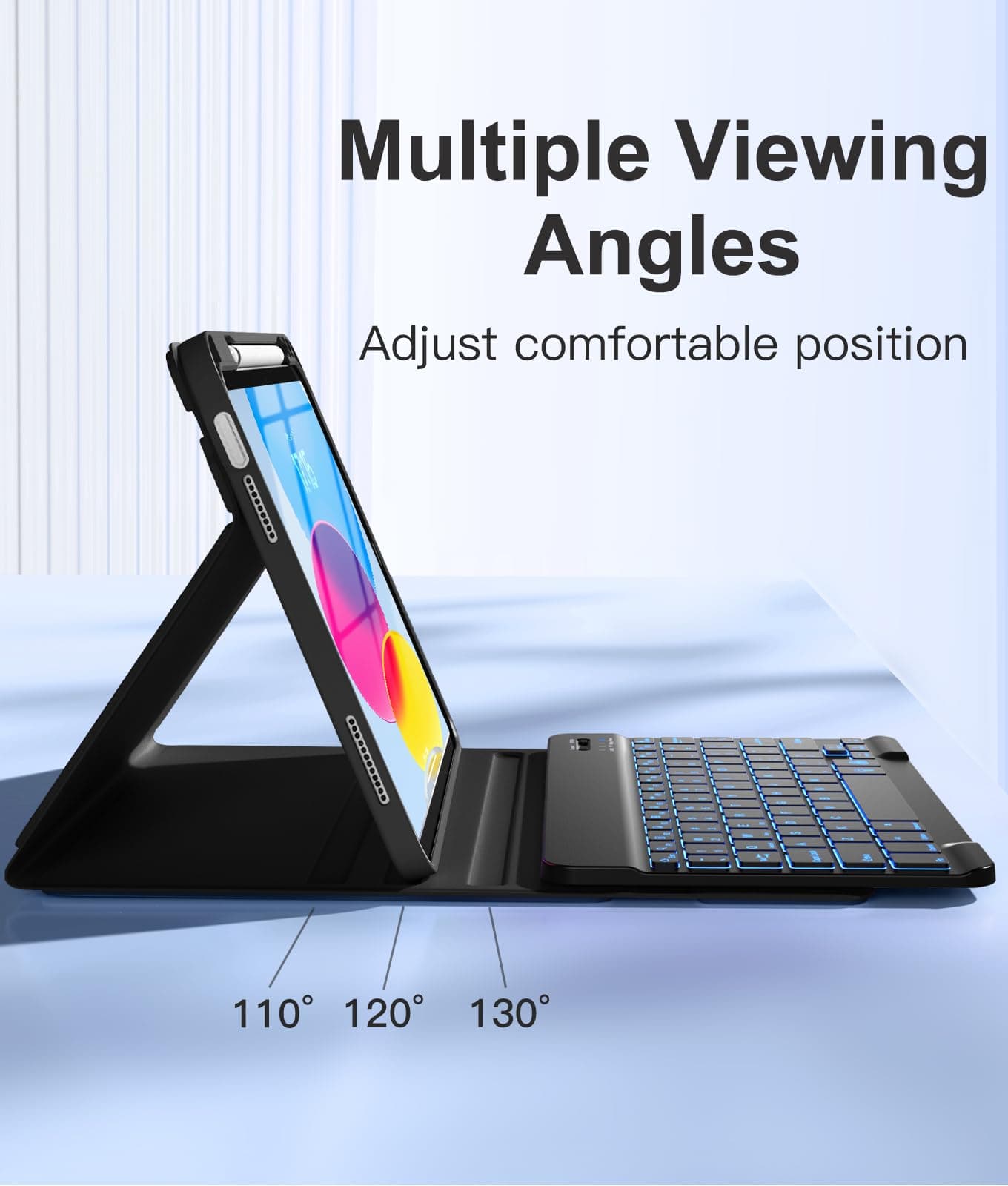 Hamile iPad 10th Generation Case with Keyboard - 7 Colors Backlit Wireless Removable Folio Keyboard Cover with Pencil Holder for iPad 10.9 Inch 2022 (Black)