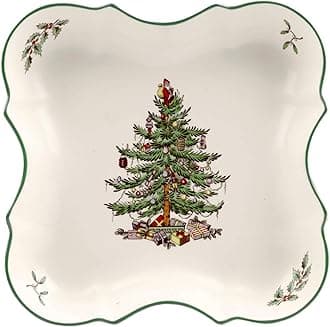 Spode Christmas Tree Devonia Tray - 8.5 Inch Festive Serving Bowl in Fine Earthenware for Salad, Pasta, Fruit - Holiday Tableware - Microwave, Dishwasher, Freezer, Oven Safe
