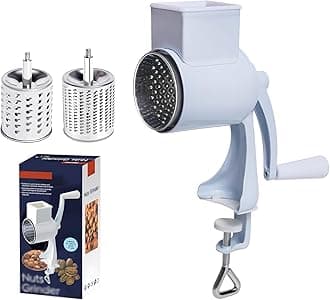 Manual Nut Chopper Grinder, Rotary Cheese Grater Hand Crank Cheese Shredder Multifunctional Dried Fruit Crusher Peanut Masher Grinding Device for All Nuts Walnut Pecan Double Sword White