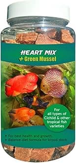 V aquaria Heart Mix + Green Mussel Freeze Dry 50 Gms - High Protein Fish Food with Anti-Inflammatory Properties. Suitable for Discus, Cichlids & Other Tropical Fish (Dry),All Life Stages