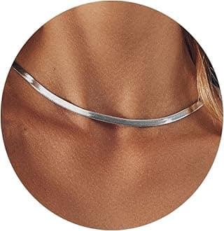 DEARMAY14K Gold Plated Necklaces for Women, Dainty Gold Herringbone Choker Necklace Thin Layered Snake Chain Jewelry for Gifts