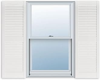 Exterior Solutions Standard Louver Exterior Vinyl Window Shutters, White (Pair), 15 Inch x 55 Inch