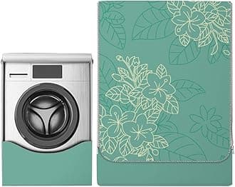 Odot Washer Dustproof Cover Front Load, Washing Machine Dryer Protector Sunscreen Waterproof Tumble Dryer Case Protective Cover for Most Front Loadi (green leaves,S-capacity 4~7.5kg)