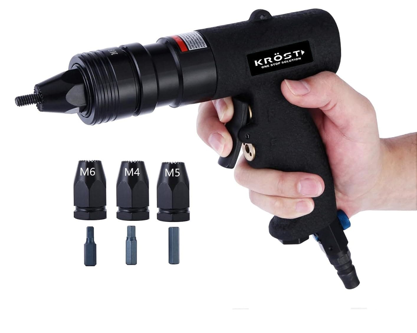 KROST Pneumatic Rivet Nut Gun, Air Rivet Nut Pull Setter Tool with 3 Size Quick-Change Nose-Piece Assembly (M4,M5,M6)