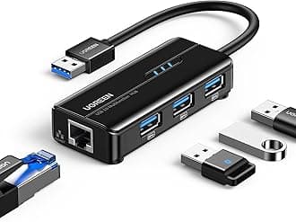 UGREEN 4 in 1 USB Hub to Ethernet Adapter, Gigabit USB Ethernet Hub to RJ45 Lan Adaptor with 3 USB 3.0 Ports, Plug and Play for MacBook Pro, Steam Deck, Switch, Windows, Hard Drive, Keyboard, Mouse