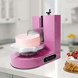 Electric Cake Decorating Machine, 200W 110V 60-320Rpm Automatic Cake Cream Coating Spatula Spreading Machine Cake Icing Machine Cake Surface Scraper W/LCD Display for 4-12 inch Cakes (Pink)