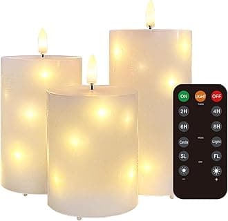Rechargeable Flameless Candle, Flickering LED Pillar Real Wax Candle, Electronic Candle with Remote Control and Timer, USB Rechargeable, Set of 3
