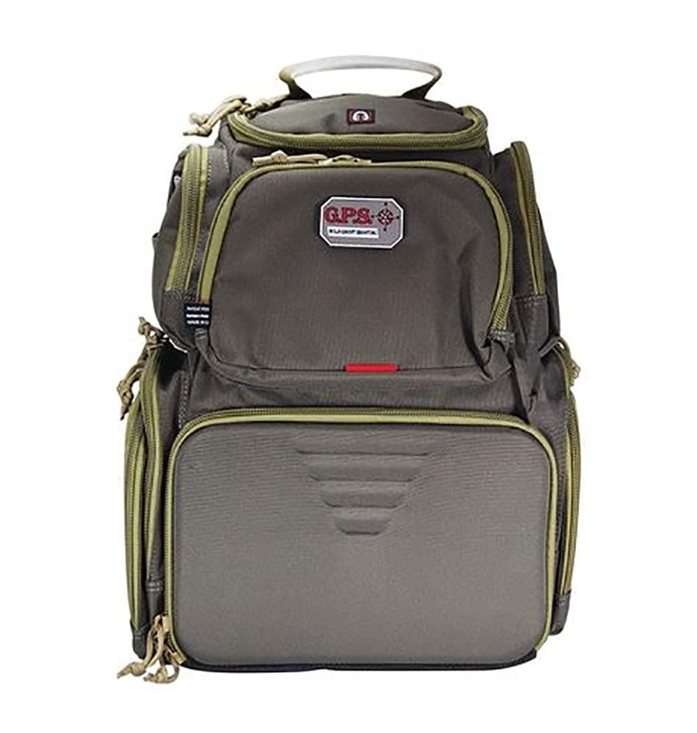 G.P.S. Handgunner Range Backpack with Foam Cradle for 4 Handguns | Durable Waterproof Pistols, Ammo & Shooting Accessories Storage | Green/Khaki