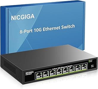 8 Port 10G Ethernet Switch Unmanaged,with 8X 10Gb Base-T Ports, NICGIGA 10Gbps Network Switch Easy for 10G NAS,PC,WiFi7 Router,10G Adapter/NIC. Desktop or 19-inch Rack Mount, Plug and Play.