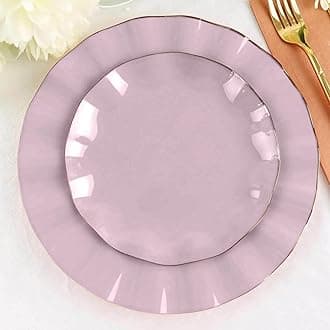 Efavormart 10 Pack | Lavender 6" Round Plastic Dessert Salad Plates, Disposable Appetizer Plates with Gold Wavy Rim for Wedding, Outdoor Receptions, Banquets, Holiday Dining