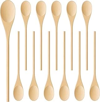 MORGLES 12 Pcs Wooden Spoons for Cooking, 12 Inches Soup Spoons for Eating, Mixing Stirring Tasting Food, Long Handle Wooden Kitchen Utensil for Cooking and DIY