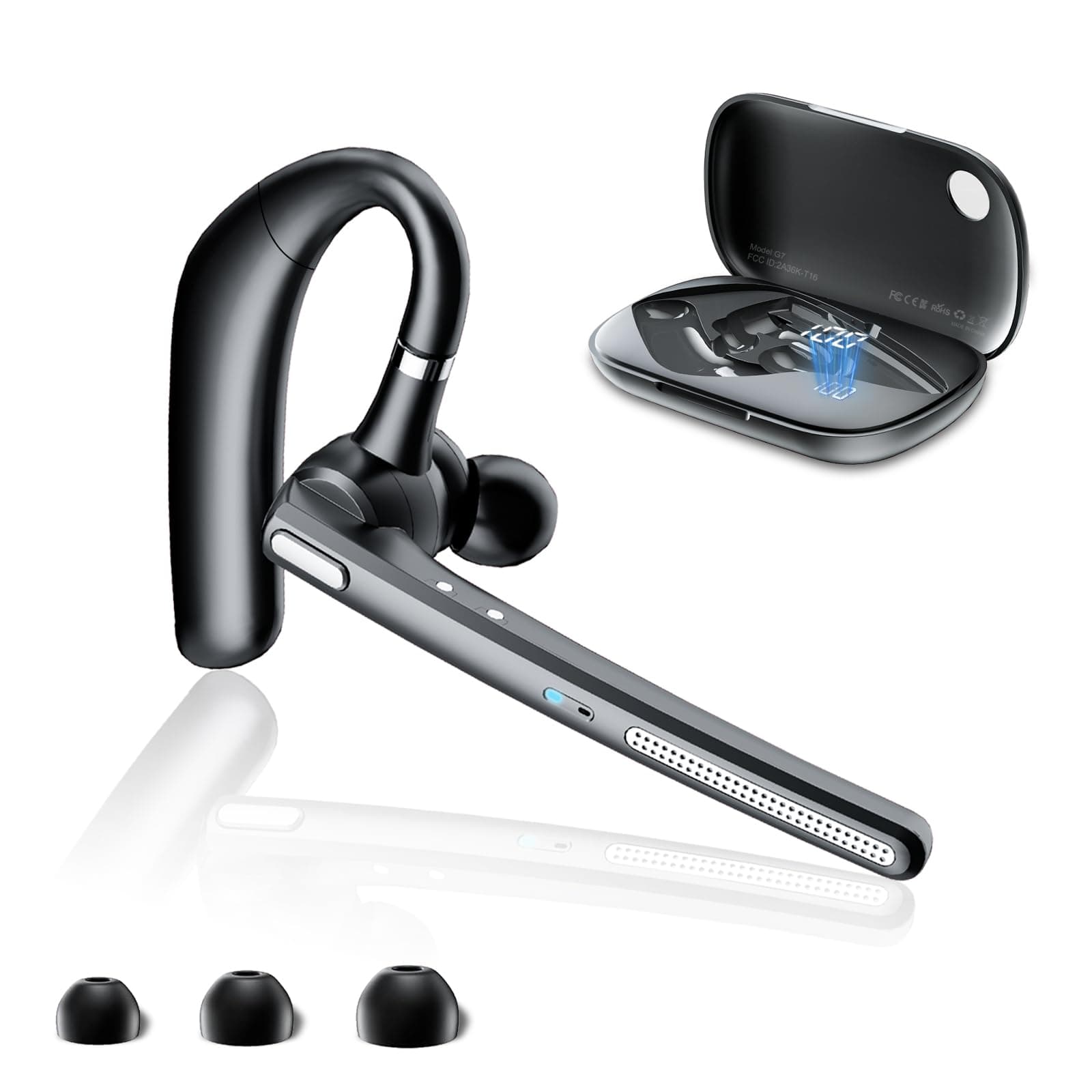 COTOE Bluetooth Headset V5.3, Wireless Earpiece with 500mAh Charging Case Hand-Free Headphones Noise Canceling Mic for Office/Driving/Business