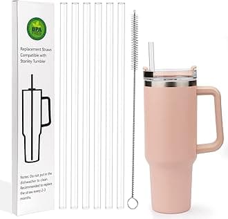 AIERSA 6 Pack Replacement Straws Compatible Stanley 40/30oz Tumbler,Reusable Plastic Clear Straw,12Inch Tall Long Drinking Straws with Cleaning Brush for Stanley Cup Accessories