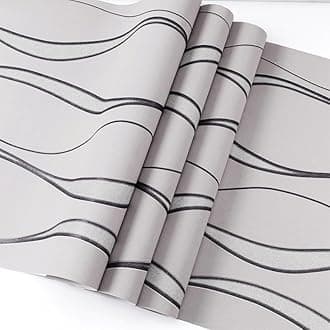 Cathpetic 3D Wave Stripes Glitter Wallpaper Silver Grey 9.5×0.53m,Embossed Roll for Living Room Bedroom Kitchen Front Room,Non Woven Fabric Wallpaper Luxury Modern Abstract