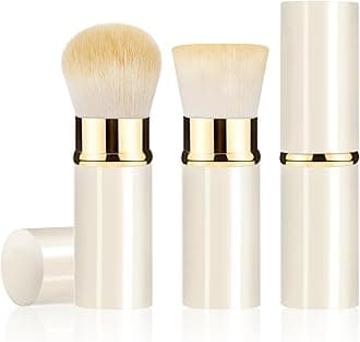 Retractable Kabuki Makeup Brush 2 Pack, Travel Powder Foundation Makeup Brush Face Blush Brushes for Blending Liquid, Blush, Bronzer, Buffing, Sunscreen,Flawless Cosmetics