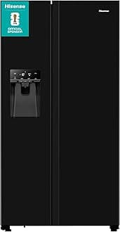 Hisense RS694N4TBE Freestanding American Side - by - side Door American Fridge Freezer 562L, Black, with Non-Plumbed Water and Ice Dispenser, Black, 91 × 178.65 × 68.9 cm (W×H×D)