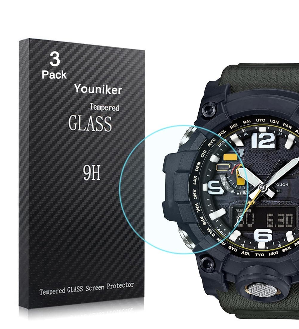 Youniker 3 Pack Compatible for GWG-1000 Screen Protector Tempered Glass Screen Protectors for GWG1000 Watch Foils Anti-Scratch Bubble Free