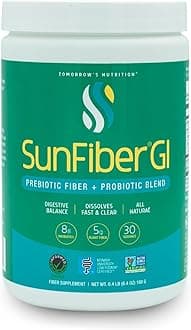 Sunfiber GI, Prebiotic Fiber & Probiotics, 5g Prebiotic Fiber & 8 Billion Probiotics Per Serving, Low FODMAP, 30-Day Supply, 30 Day