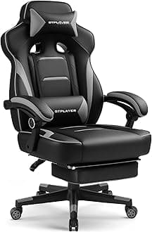 GTPLAYER Gaming Chair with Footrest, Big and Tall Computer Game Chair 350lb Racing Style, Ergonomic High Back Lumbar Support and Recliner, Moon Gray