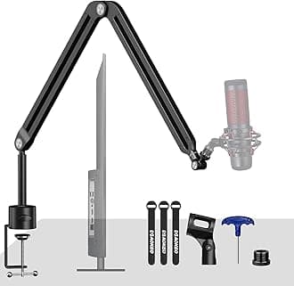 Microphone Boom Arm,Aokeo AK-45 Desk Adjustable Compact Mic Suspension Boom Scissor Arm Stand For Blue Yeti,Snowball iCE, HyperX QuadCast,SoloCast,Elgato Wave,Etc
