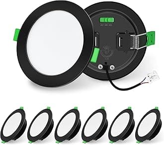 ALUSSO Lighting Black LED Downlights Dimmable Recessed Ceiling Lights 10W 1050lm High Brightness, 3000K Warm 4000K Neutral 6500K Cool White Bathroom Spotlights Ceiling Ultra Slim IP44 Kitchen, 6 Pack