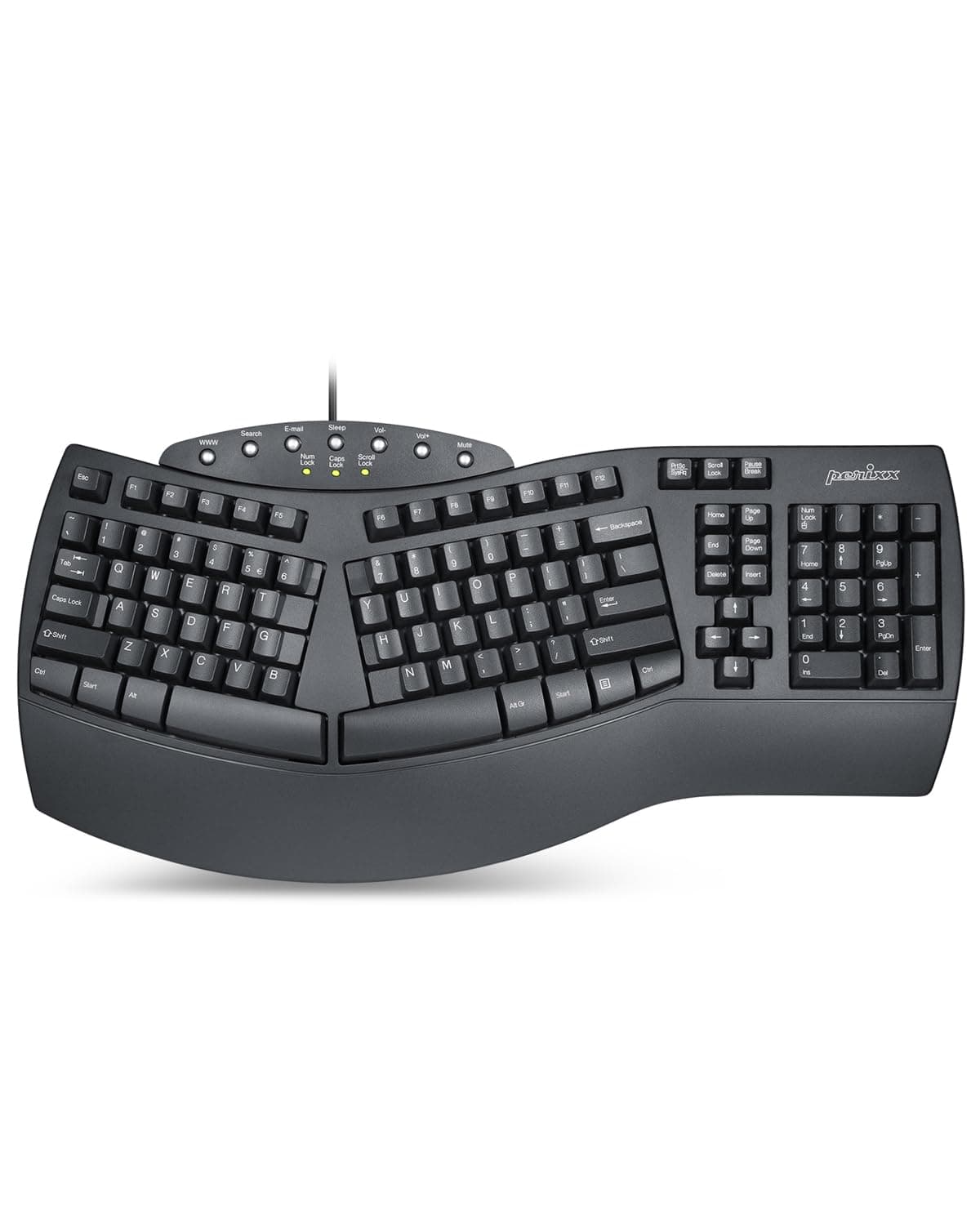 PERIBOARD-512B Wired Ergonomic Keyboard - Split Keyboard, Wrist Rest, Natural Typing - Wired USB Connectivity - US English - Black