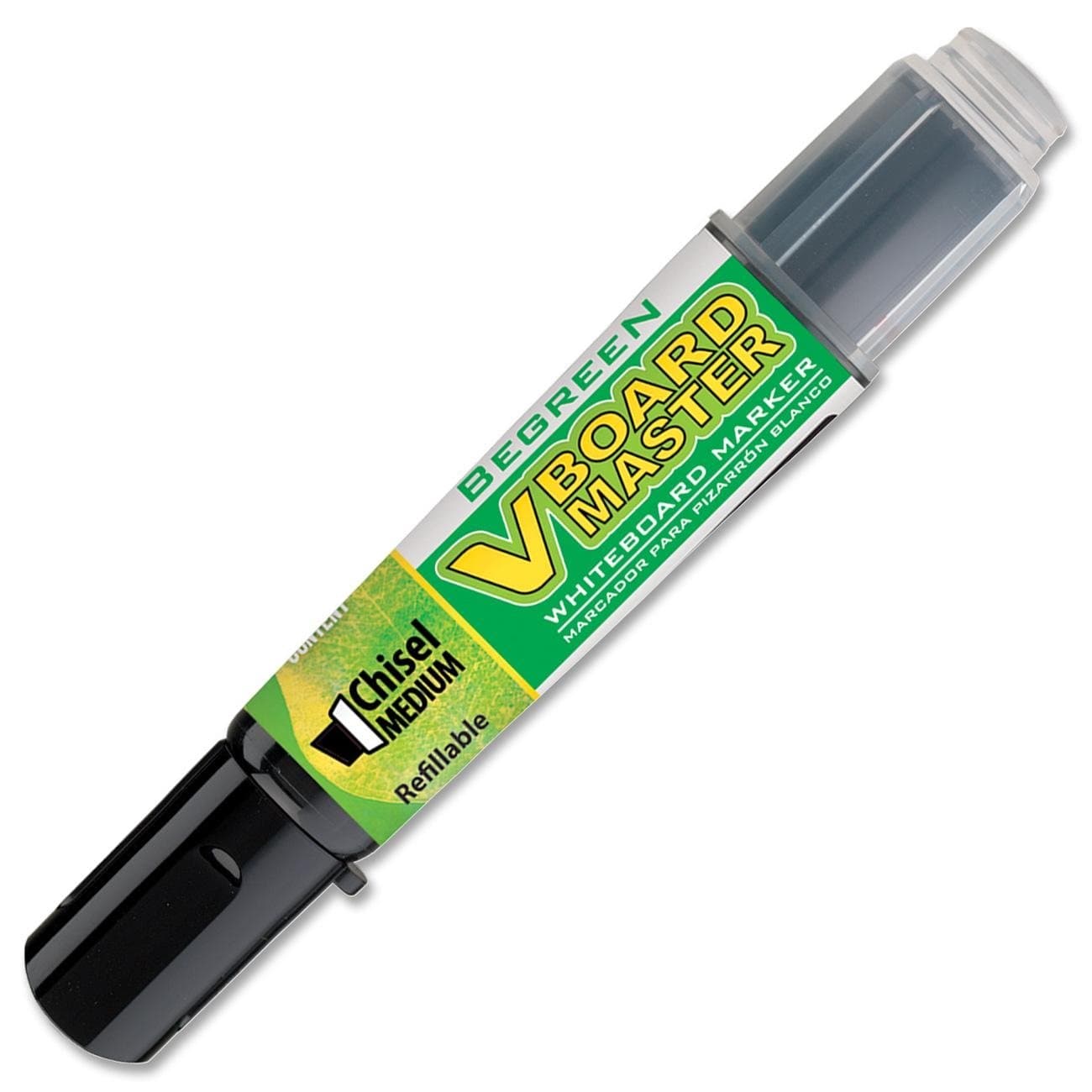 PILOTV Board Master BeGreen Refillable Dry-Erase Markers, Chisel Tip, Black Ink, 12 Count