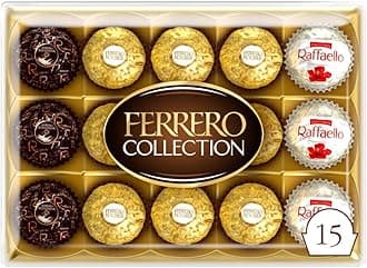 Collection Pralines, Chocolate Gift Hamper, Treat Box, Chocolate Gifts, Assorted Rocher, Coconut Raffaello and Dark Chocolate Rondnoir, Box of 15 (172g)