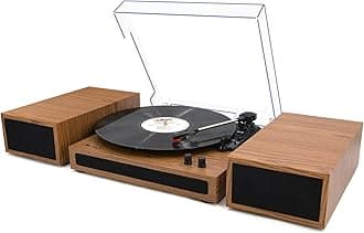 LP&No.1 Record Player, Wireless Turntable with Stereo Bookshelf Speakers,Vinyl Record Player,Support Wireless,Auto-Stop.(Yellow Wood)