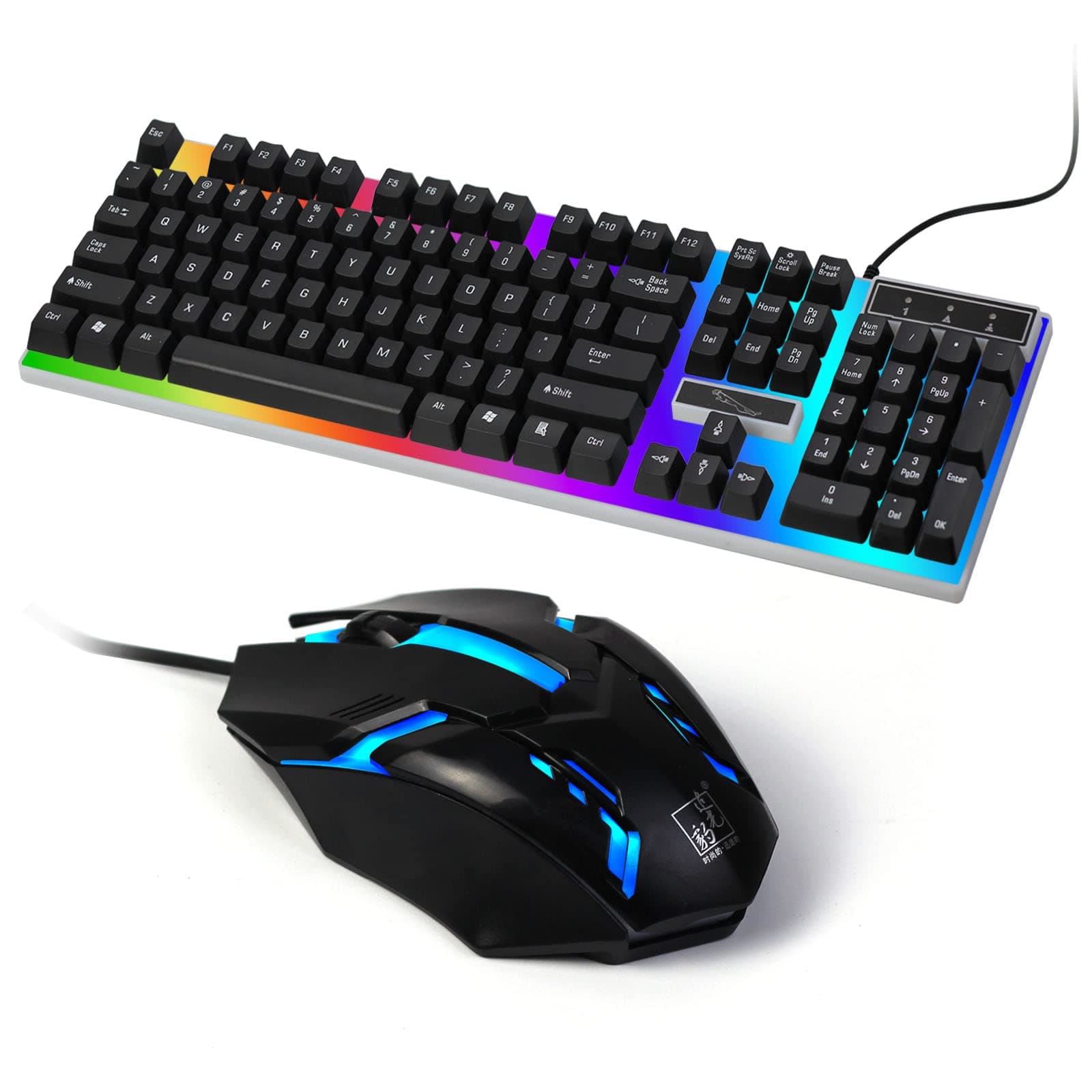 G21 Keyboard Wired USB Gaming Mouse Flexible Polychromatic LED Lights Computer Mechanical Feel Backlit Keyboard Mouse Set (Black)