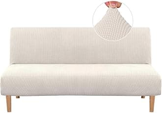 H.VERSAILTEX Armless Futon Cover Stretch Sofa Bed Slipcover Protector Elastic Feature Rich Textured High Spandex Small Checks Jacquard Fabric Futon Cover, Machine Washable, Ivory