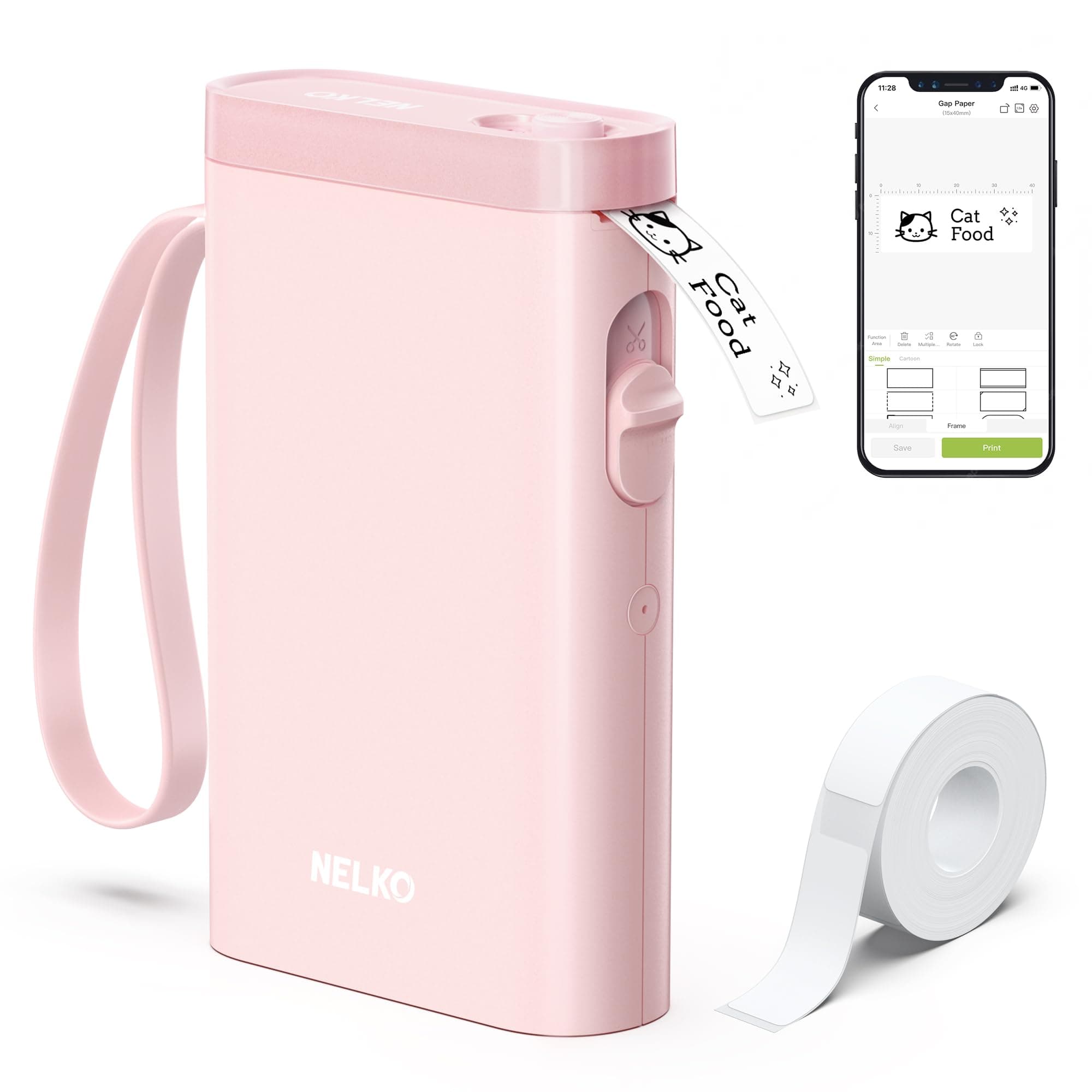 Bluetooth P21 Label Printer, Portable Self-Adhesive Labelling Device, Wireless Mini Printer for iOS Android, Home, Office - Pink