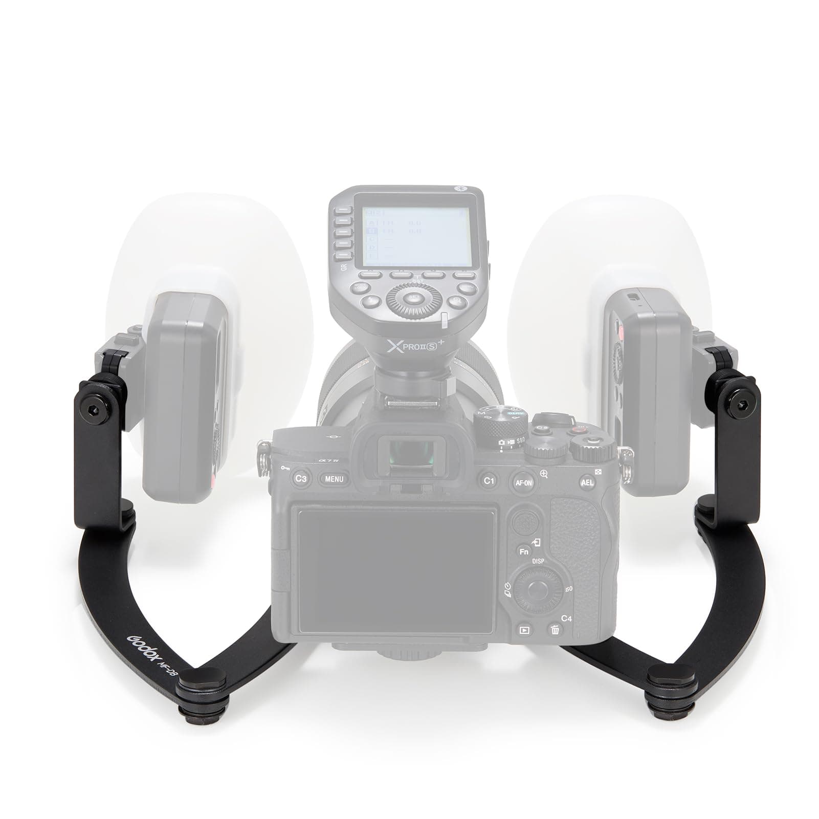 GODOX MF-DB Flexible Flash Bracket with Dual Flash Mounts Aluminum Alloy 360°Rotatable Head for Dental Photography Portrait Macro Photography Compatible with Nikon/Sony DSLR Cameras