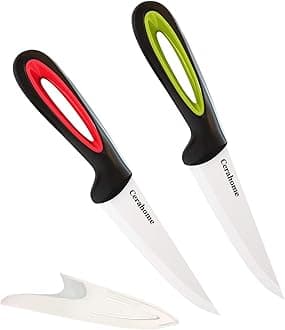 Cerahome Ceramic knife Super Sharp 4-inch Utility Knife Fruit Paring Knife Set with Sheath, Kitchen knives Sets for Cutting Boneless meats, Sashimi, Fruits and Vegetables (Red+Green)
