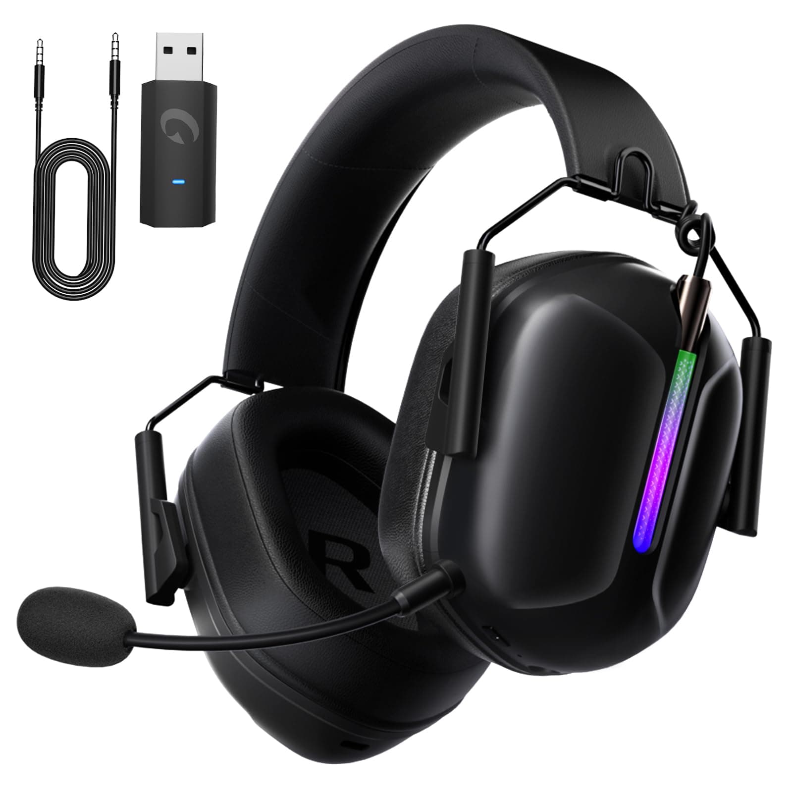 2.4GHz Wireless Gaming Headset for PS5/4, PC, Switch, Mac, Fortnite, Bluetooth 5.3 Gaming Headphones with Mic Noise Canceling, ONLY 3.5MM Wired for Xbox Series, 40H Battery, Bass Sound (Black)