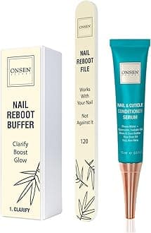 Onsen Japanese Nail File Buffer Sparkle-KIT 1.0, A Free 120/180 Grit Nail File,3-Way Buffer Block, Cuticle Serum with Cuticle Oil in Action-15ml, Optimum Care Series