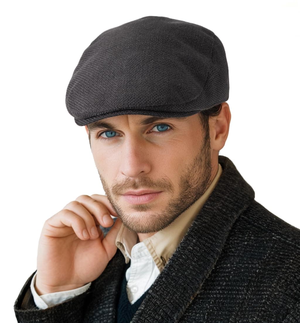 Flat Cap Newsboy Hats for Men - Classic Solid Cabbie Hat Driving Scally Cap Men