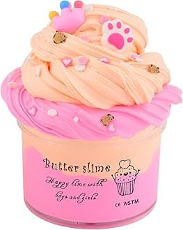 Deep Pink Peach Color Two-Toned Butter Slime,Cute Claws and Pink Crown Charms,Slime Making Kit,Scented Stress Relief Toys,Used as a Birthday Gift for Parties Party Favors for Kids Girls and Boys.