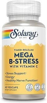 Mega Vitamin B-Stress, Timed-Release Vitamin B Complex with 1000 mg of Vitamin C for Stress, Energy, Red Blood Cell & Immune Support, 60 Day Guarantee, Vegan, 20 Servings, 60 VegCaps
