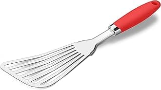 304 Stainless Steel Fish Spatula, Non-Slip Ergonomic Handle Slotted Spatula, Red